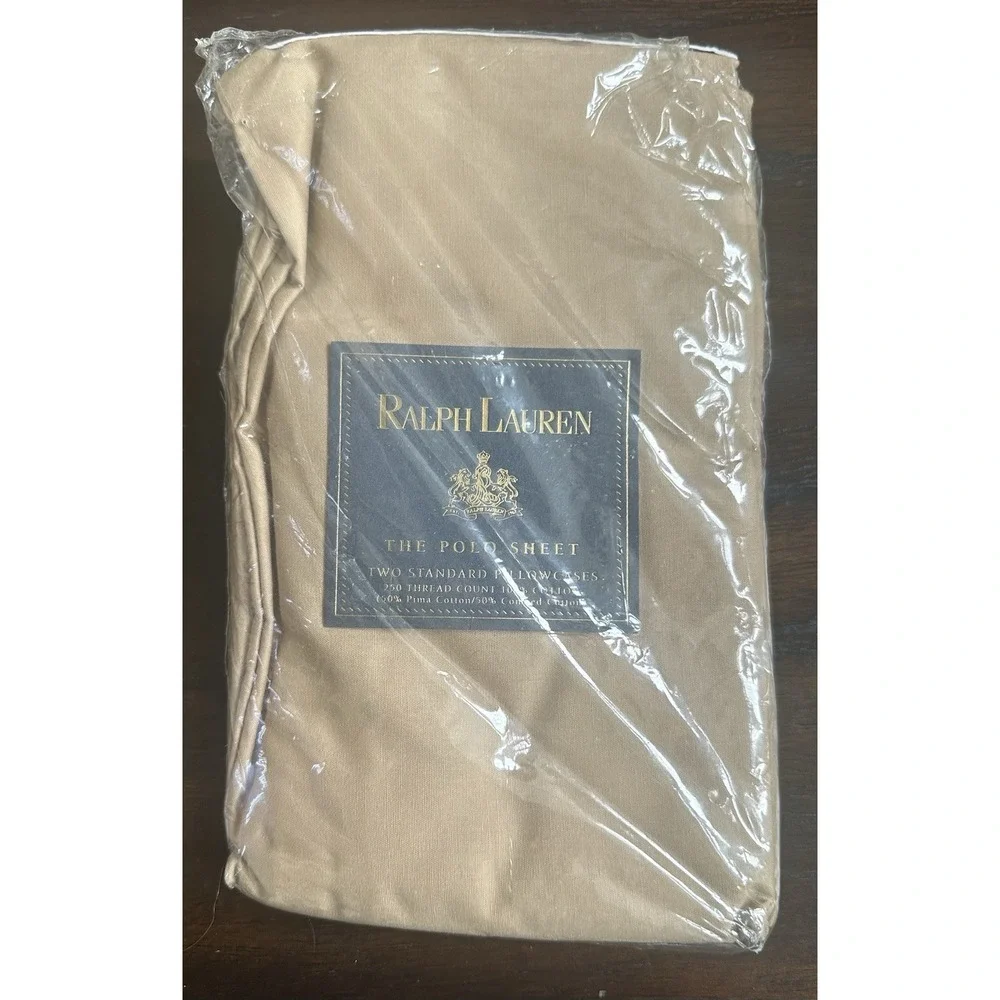 Vintage Ralph Lauren Home Polo Sheet Standard Pillowcases Fawn Tan 250 TC Pima